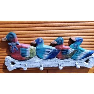 Cast Iron Duck Coat Hanger Rack Painted Wall Mount Hanger Farmhouse Country